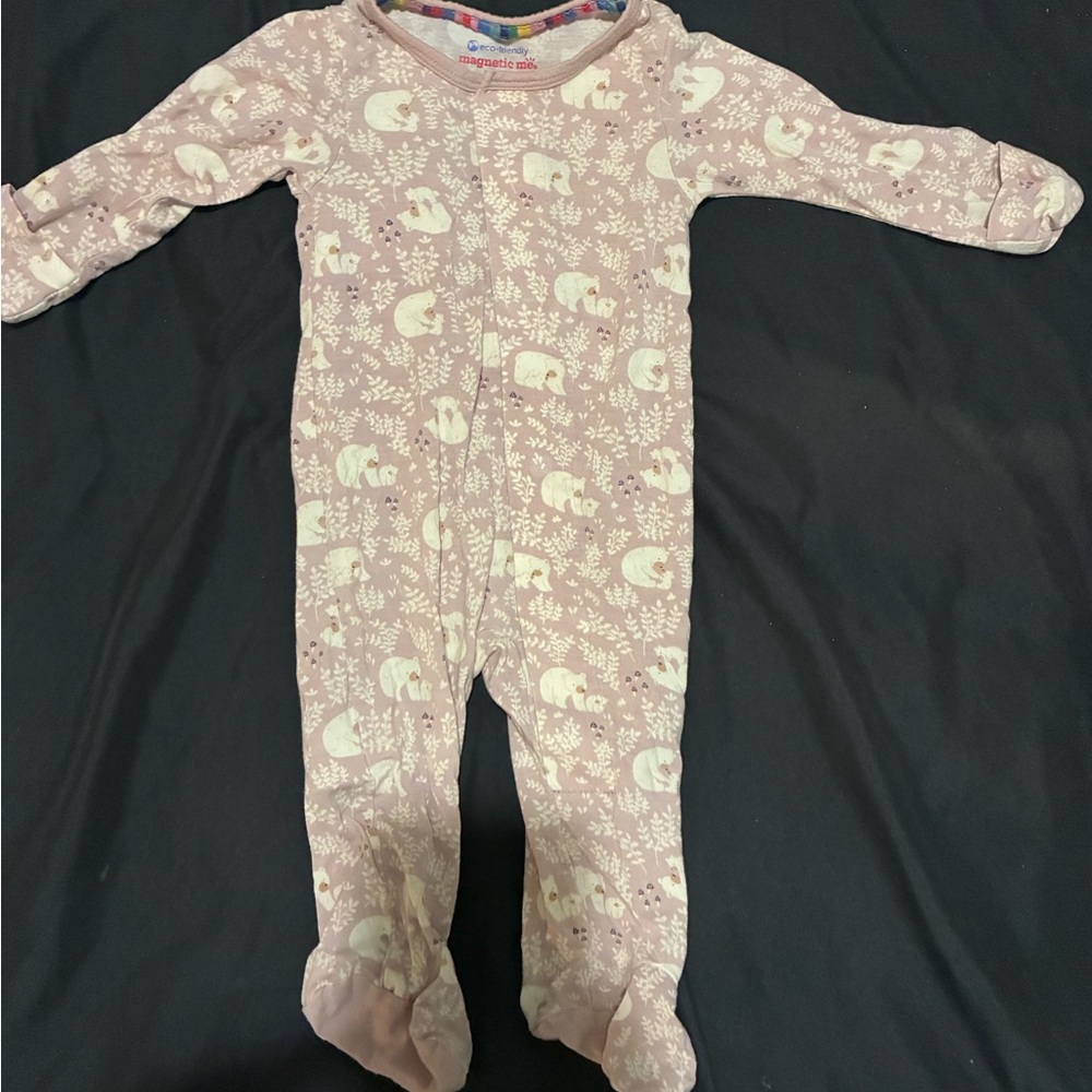 Magnetic Me Pink Footie with Bear and Moon Print
